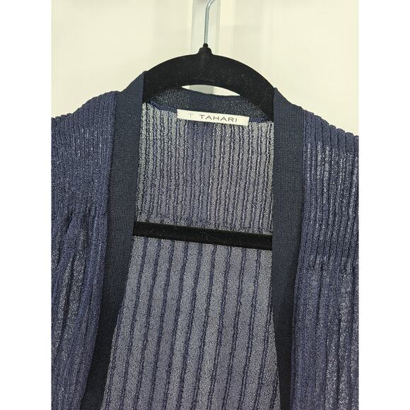 T Tahari Womens Sz S Open Front Cardigan Sweater Lightweight Blue Ribbed - Picture 3 of 4